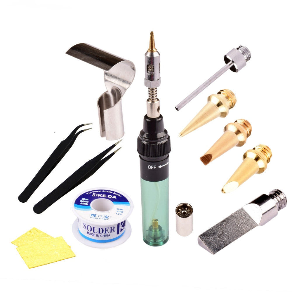 12 in 1 High Quality MT-100 Electronics DIY Tool Gas Soldering Iron Gun Blow Torch Cordless Solder Iron Pen  Butane Gas Gun Kit