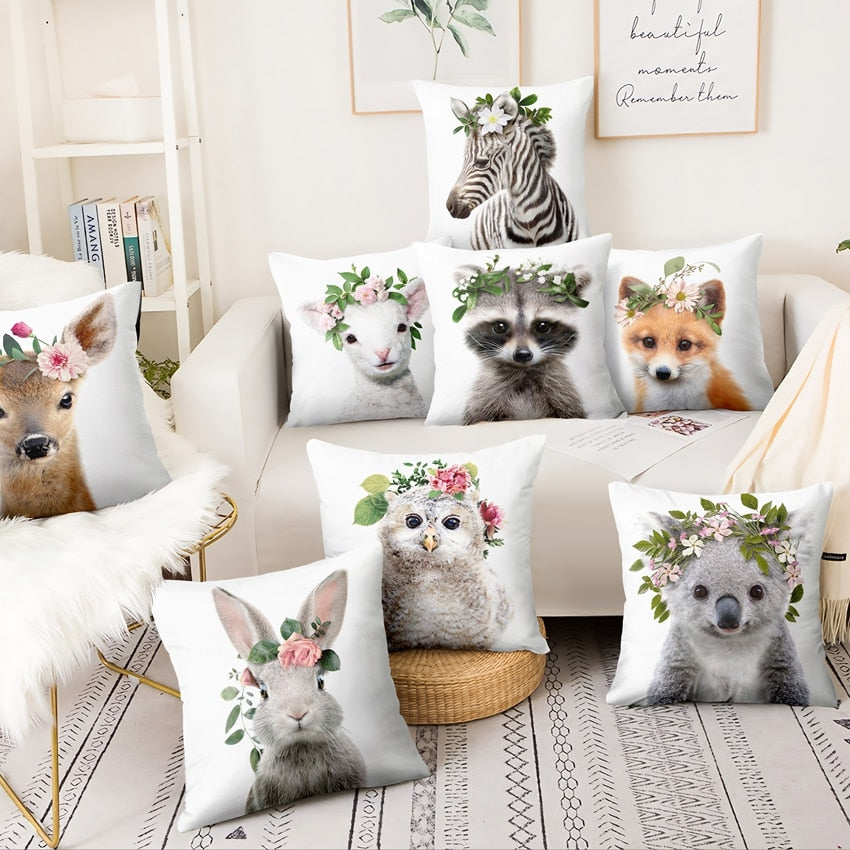 Home Decoration Pillow Fresh Animals In Flower Printed Cushion Decorative Pillows Almofada Decorativas Para Sofa Throw Pillow