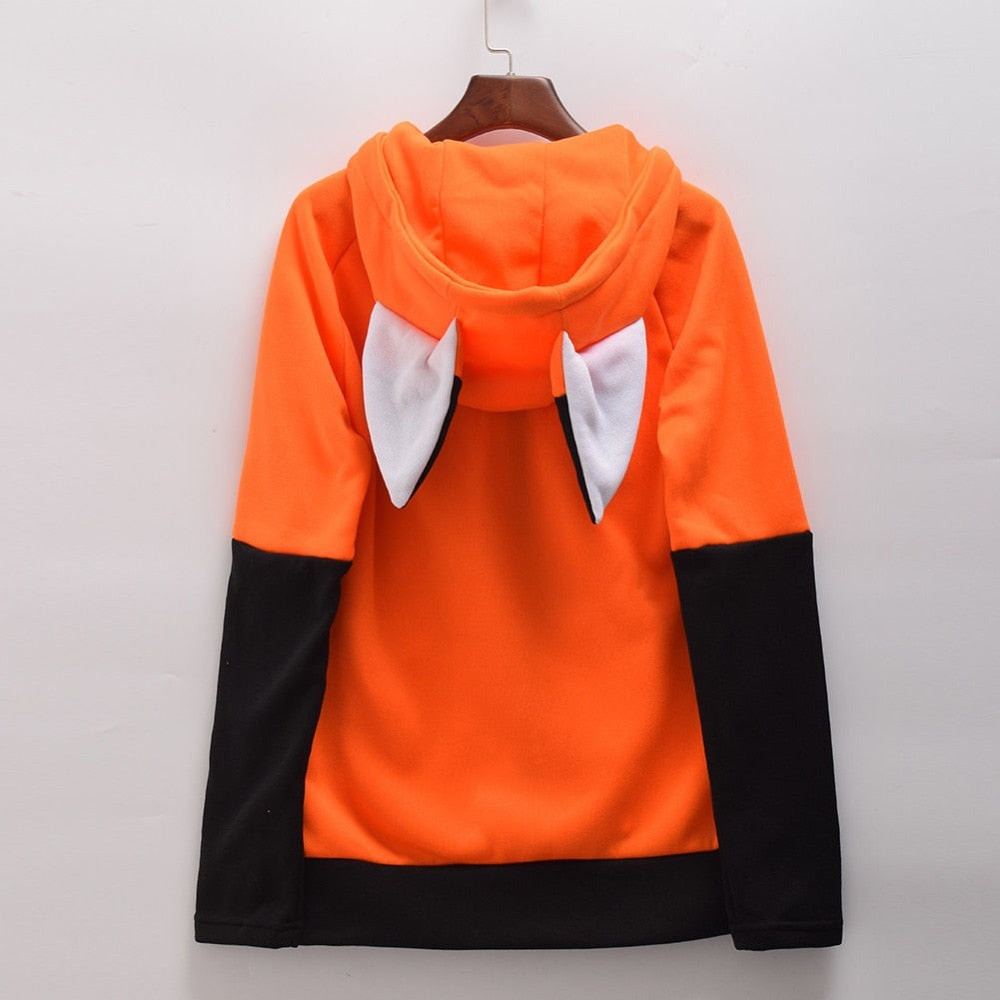 Animal Fox Ear Cosplay Costumes Hoodie Coat Warm Orange Sweatshirt Unisex Hoodies