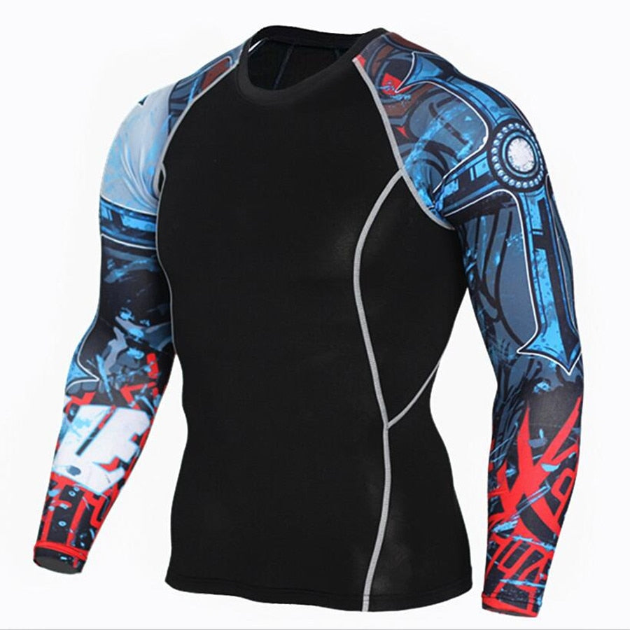 Compression Shirt Men's Base Tshirts Tight-Fitting Second Skin Technical Printing Long Sleeve Bodybuilding Tops