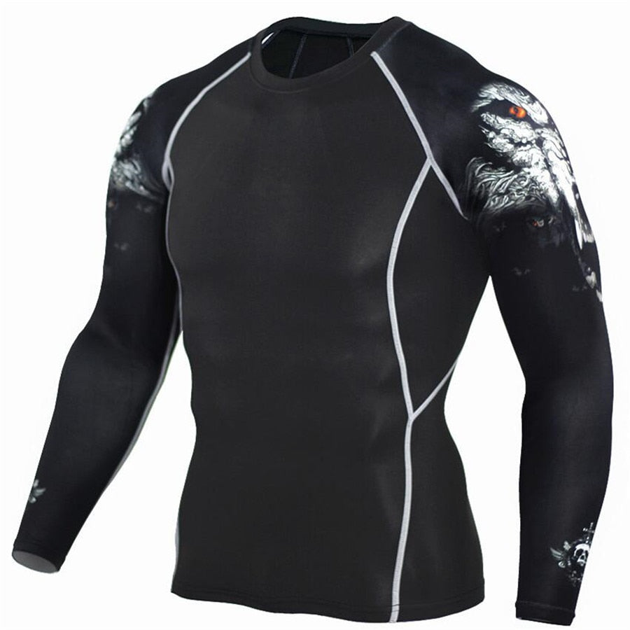 Compression Shirt Men's Base Tshirts Tight-Fitting Second Skin Technical Printing Long Sleeve Bodybuilding Tops