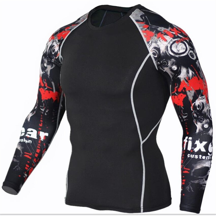 Compression Shirt Men's Base Tshirts Tight-Fitting Second Skin Technical Printing Long Sleeve Bodybuilding Tops