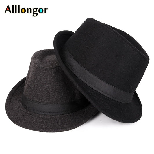 Classics Autumn 2022 Winter Short Brim Felt Fedoras Hat Men Black panama Vintage top sombrero trilby mens hats gentleman fedora