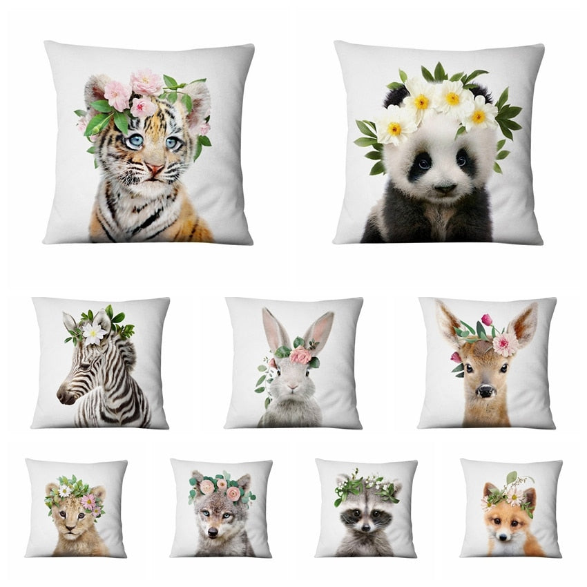 Home Decoration Pillow Fresh Animals In Flower Printed Cushion Decorative Pillows Almofada Decorativas Para Sofa Throw Pillow