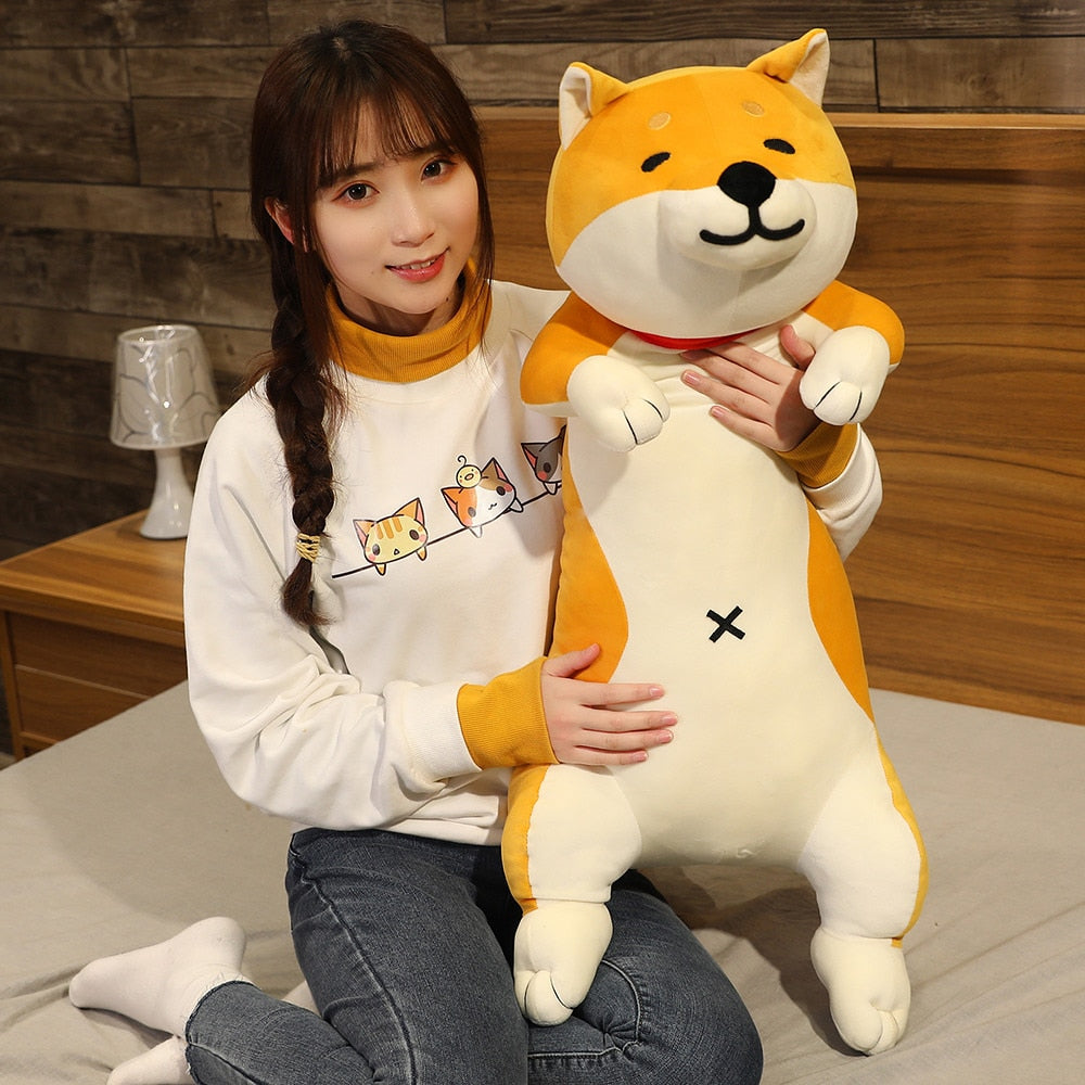 60-120cm Cute Shiba Inu Dog &amp; Cat Plush Toys Stuffed Long Animals Sleep Boyfriend Pillow Doll Office Cushion Kids Girls Gift