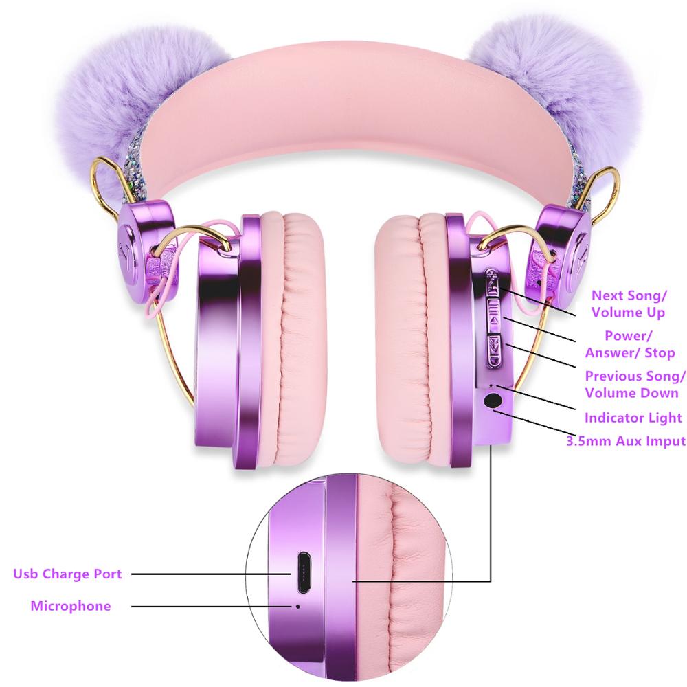 Bluetooth Cute Kids Wireless Headphone with Microphone Girls 3.5mm Music Stereo Earphone Computer Mobile Phone Cat Headphones