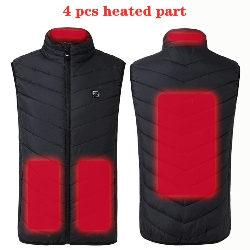 17/11 Places Heated Vest Men Women Usb Heated Jacket Heating Vest Thermal Clothing Hunting Vest Winter Heating Jacket BlackS-6XL