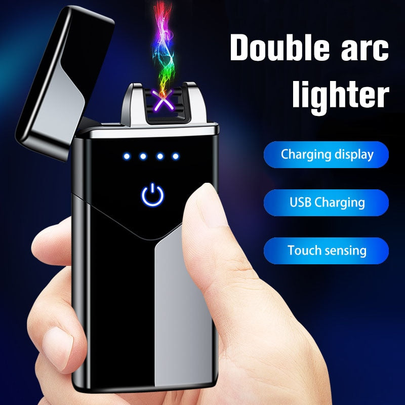 2021 Fashion Dual Arc Electronic Lighter Smart Touch USB Rechargeable Lighter Induction Power Display Windproof Gadgets For Men