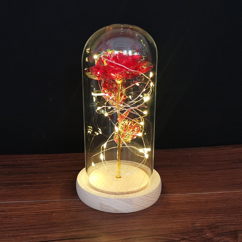 Valentines Day Gift for Girlfriend Eternal Rose LED Light Foil Flower In Glass Cover Mothers Day Wedding favors Bridesmaid Gift