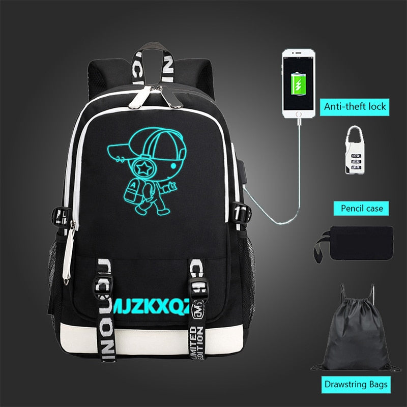 Mjzkxqz Student School Backpack Luminous USB Charge School Bag For Teenager Boy Anti-Theft Children&#39;s Schoolbags Laptop Backpack