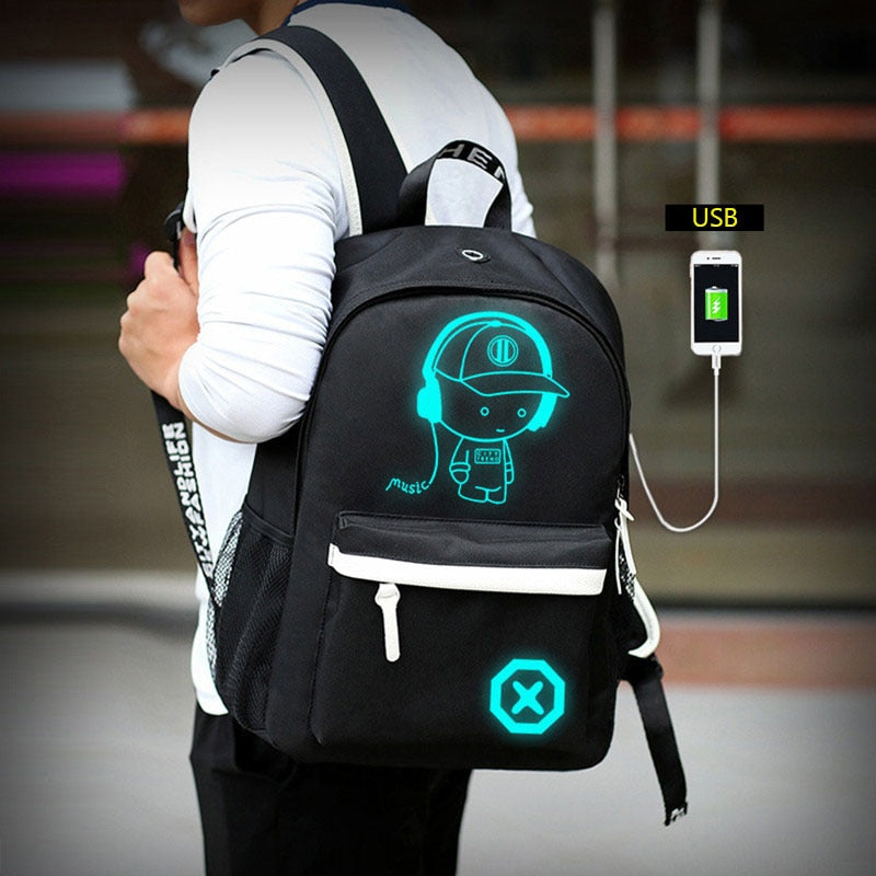 Mjzkxqz Student School Backpack Luminous USB Charge School Bag For Teenager Boy Anti-Theft Children&#39;s Schoolbags Laptop Backpack