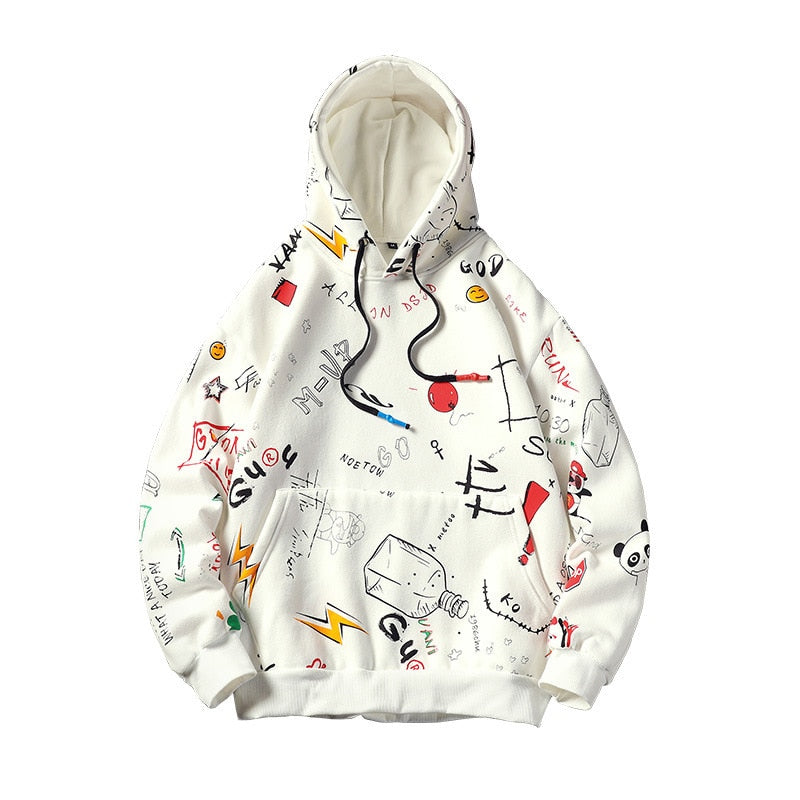 GONTHWID Japanese Anime Graffiti Print Hooded Sweatshirts Streetwear Hip Hop Harajuku Casual Pullover Hoodies Mens Fashion Tops