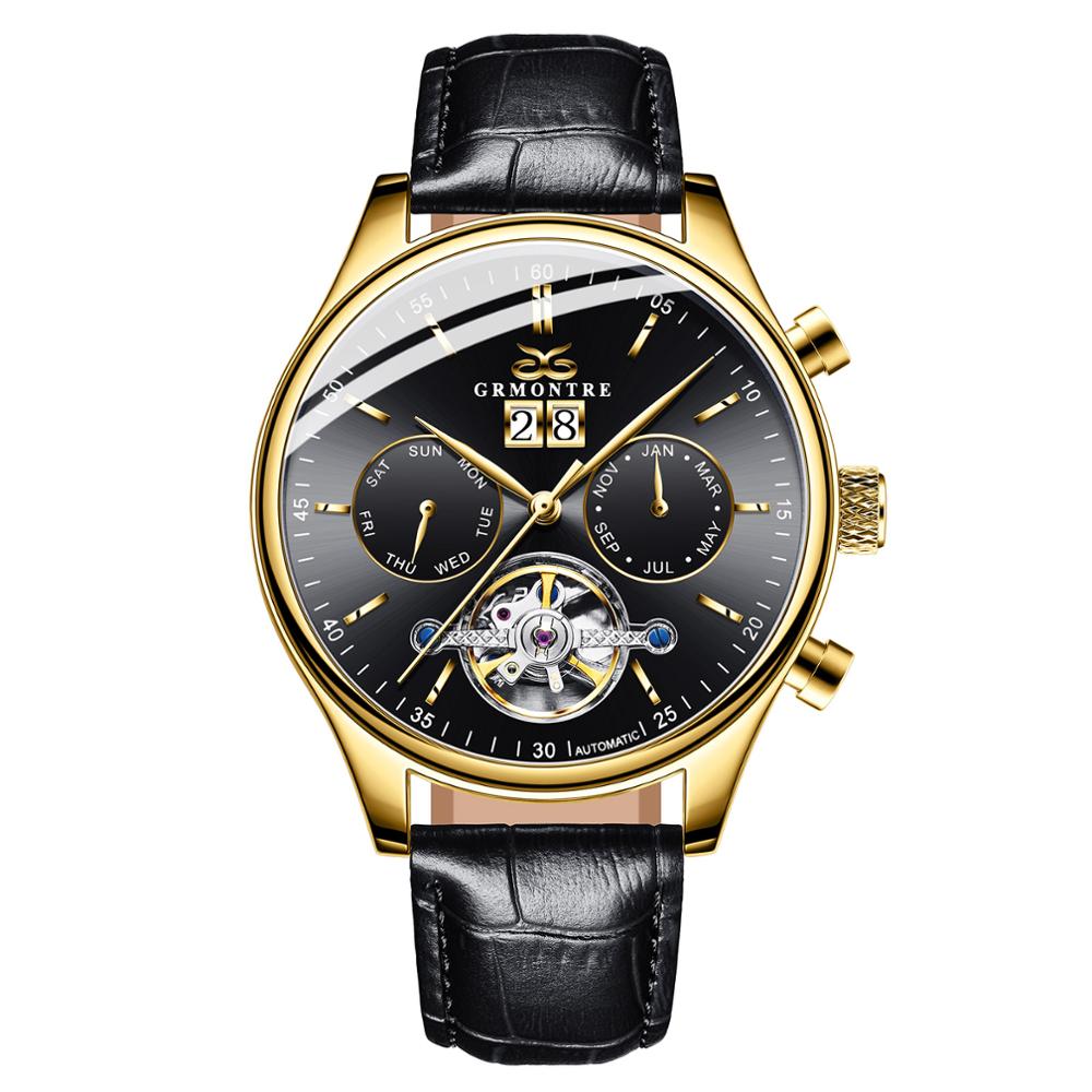 Skeleton Tourbillon Mechanical Watch Men Automatic Classic Rose Gold Leather Mechanical Wrist Watches Reloj Hombre 2018 Luxury