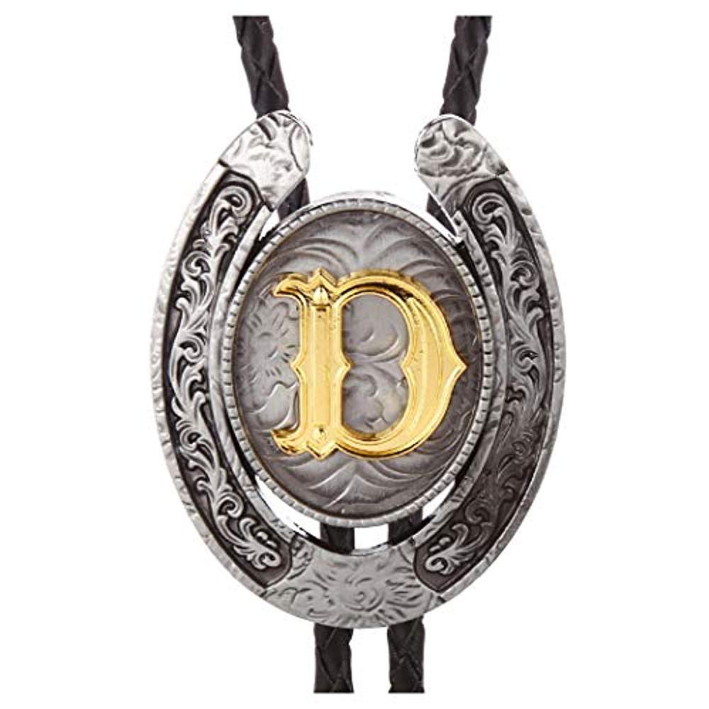 Vintage Gold Letter ABCDEFG-Z U shape bolo tie for man Indian cowboy western cowgirl leather rope zinc alloy necktie