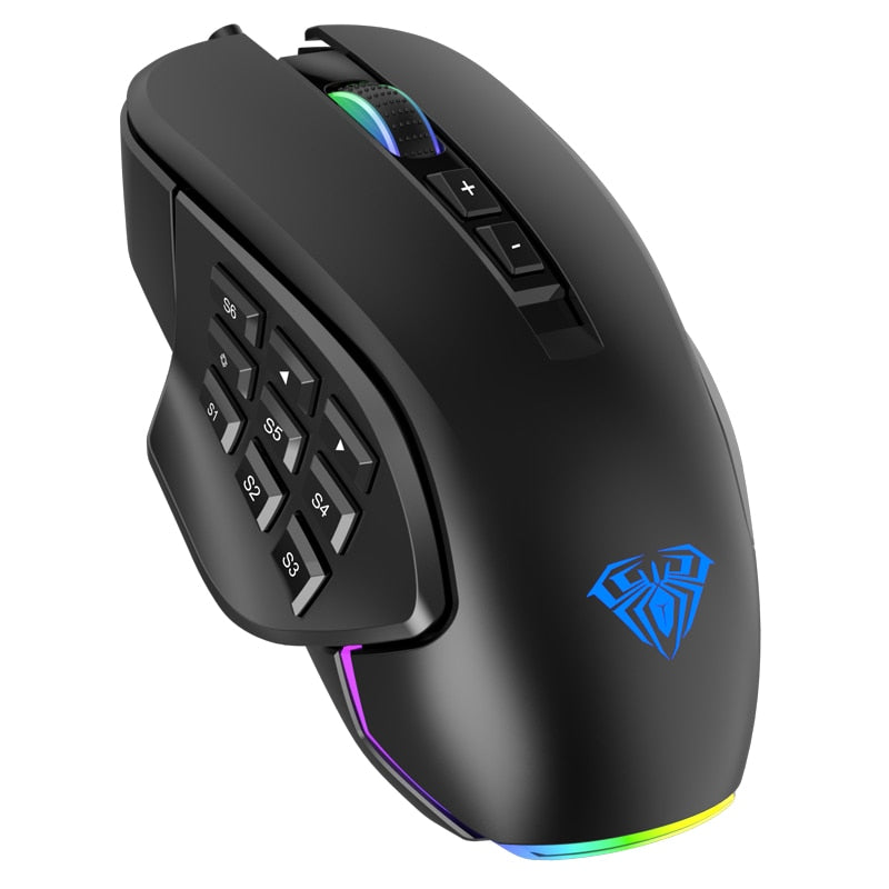 AULA H510 RGB Gaming Mouse 10000 DPI Side Buttons Marco Progrommable Egronomic 14 Wire Backlit Game Mice for Laptop