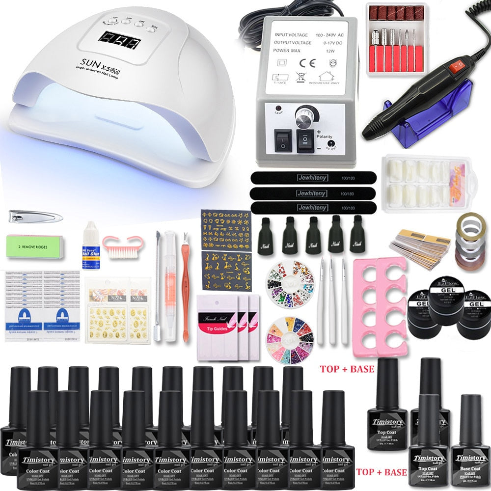 Nail Set for Nail 20 Kinds Nail Polish Kit with 20000RPM Nail drill Machine Nail lamp Acrylic Kit Nail Art Tools Nail Art Set