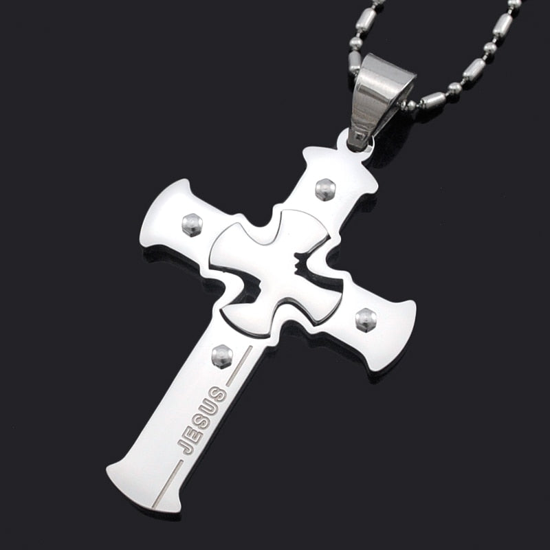 ATGO Christmas Gift Mens Jewelry Love you Jesus Cross Pendants, High Quality Women Stainless Steel Pendant Necklace BP701