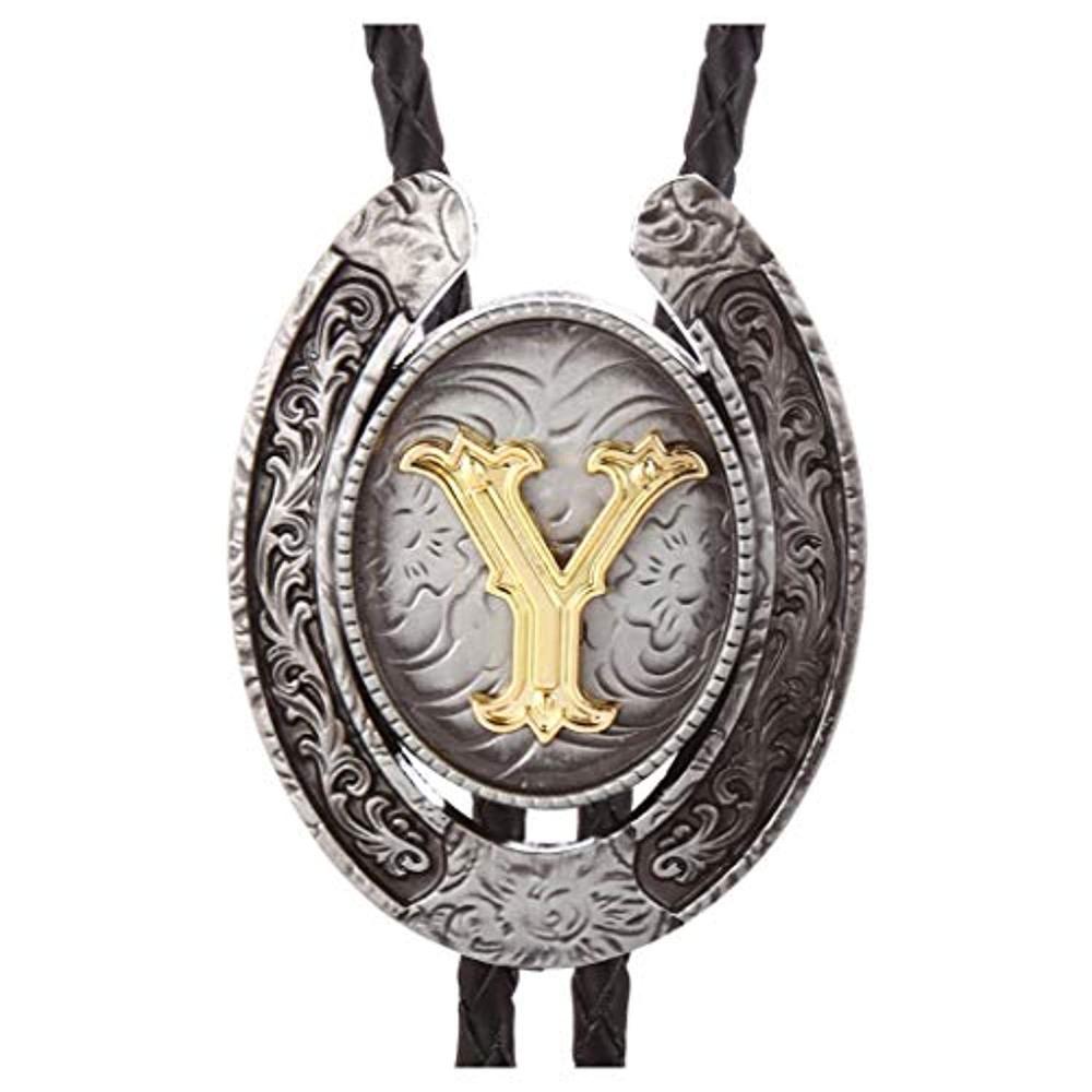 Vintage Gold Letter ABCDEFG-Z U shape bolo tie for man Indian cowboy western cowgirl leather rope zinc alloy necktie