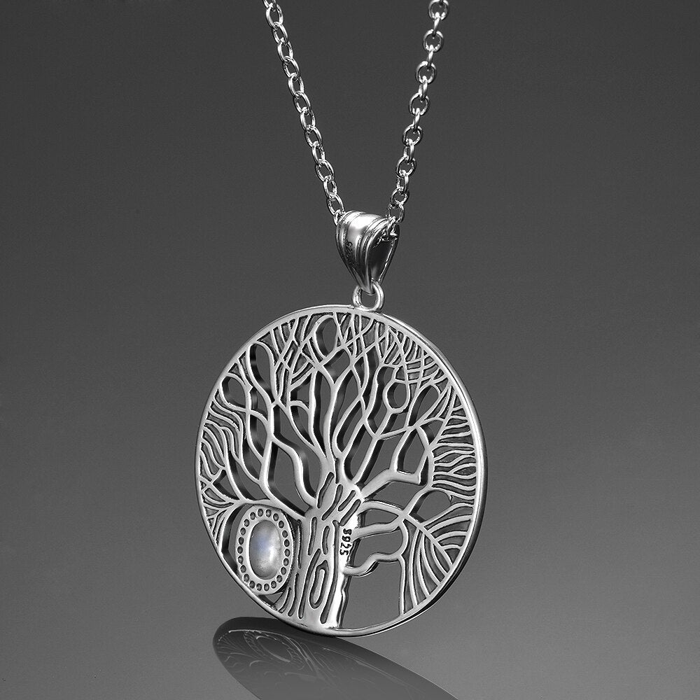 Natural Moonstone Tree Pendant  Necklace For Women Fine Sterling Silver 925 Jewelry Daily Life Birthday Anniversary Gift