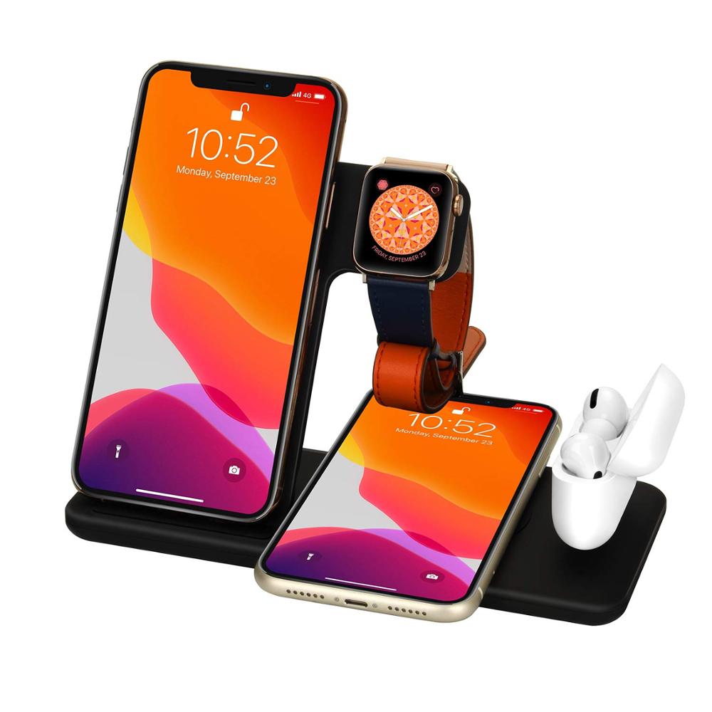 15W Qi Fast Wireless Charger Stand For iPhone 14 13 12 11 8 Apple Watch 4 in 1 Foldable Charging Station for Airpods Pro iWatch