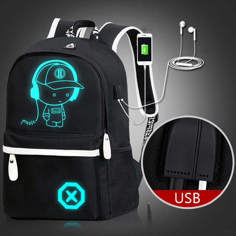 Mjzkxqz Student School Backpack Luminous USB Charge School Bag For Teenager Boy Anti-Theft Children&#39;s Schoolbags Laptop Backpack