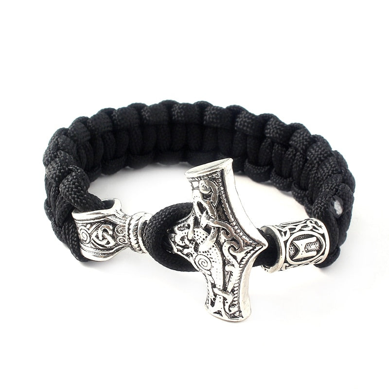 Norse Viking Rune Bracelet Asatru Pagan Scandinavian Thor Hammer Valknut Yggdrasil Rune Rope Bangles Bracelets for Men Jewelry