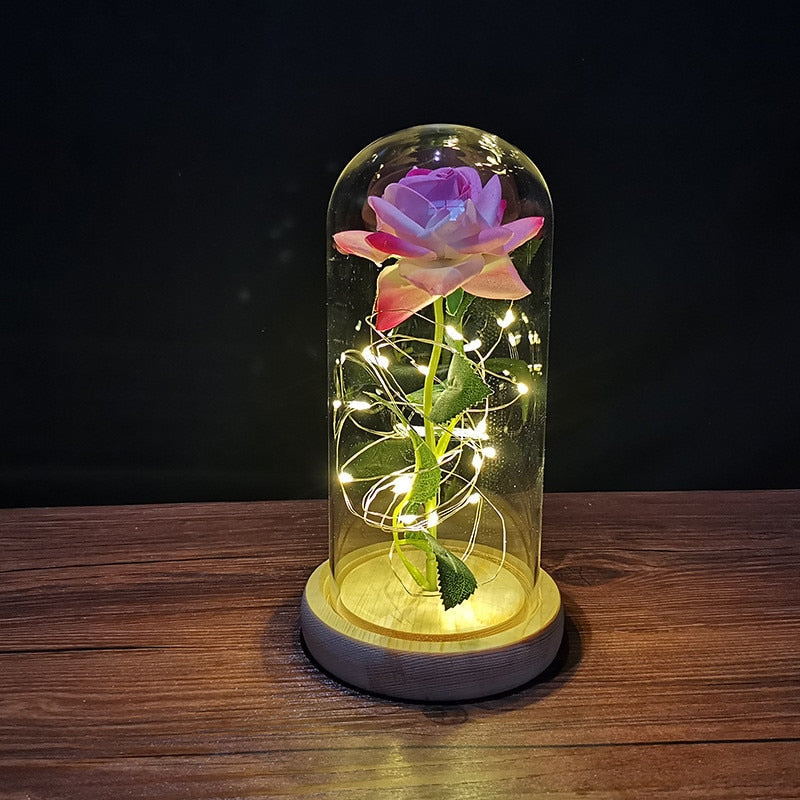 Valentines Day Gift for Girlfriend Eternal Rose LED Light Foil Flower In Glass Cover Mothers Day Wedding favors Bridesmaid Gift