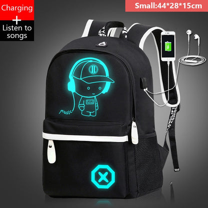 Mjzkxqz Student School Backpack Luminous USB Charge School Bag For Teenager Boy Anti-Theft Children&#39;s Schoolbags Laptop Backpack