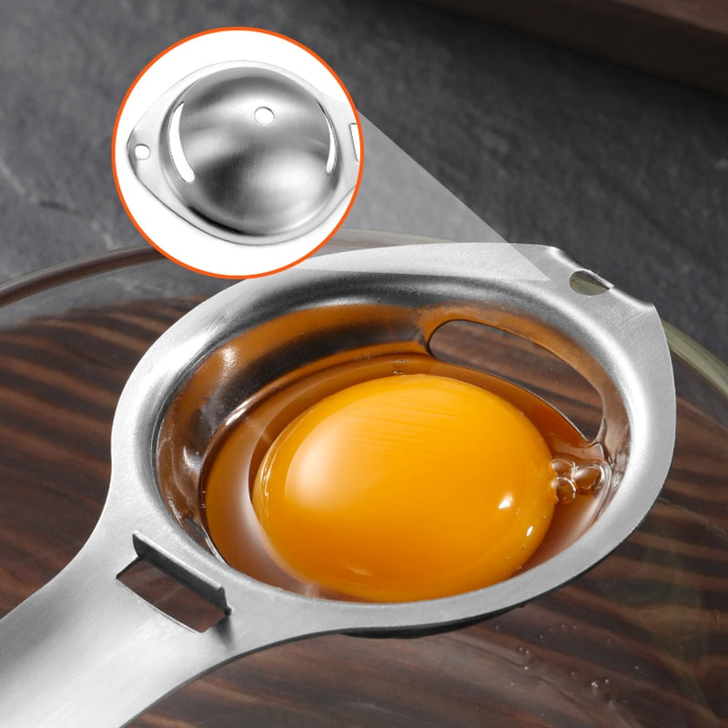 Egg Separator Stainless Steel Egg Yolk White Separator Long Handle Egg Divider Filter Kitchen Egg Tools Baking Cooking Gadgets