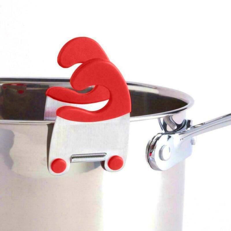 1Pcs Stainless Steel Pot Side Clips Anti-scalding Spoon Holder Kitchen Gadgets Rubber  Kitchen Gadgets