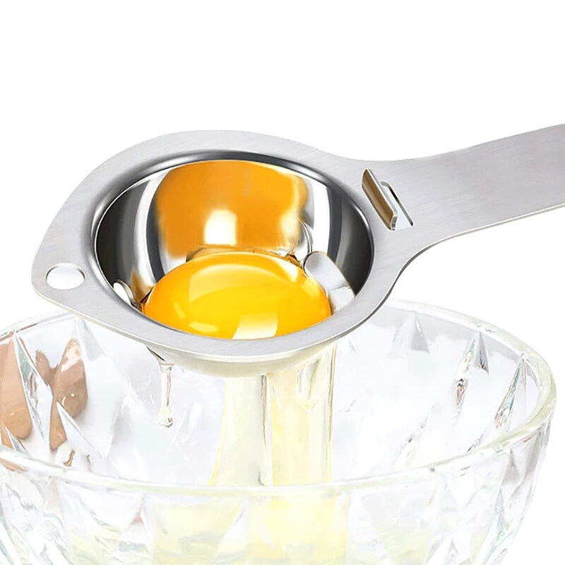 Egg Separator Stainless Steel Egg Yolk White Separator Long Handle Egg Divider Filter Kitchen Egg Tools Baking Cooking Gadgets