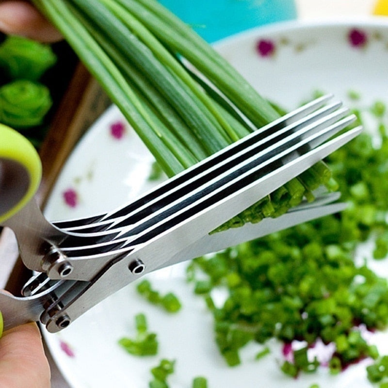 Multifunctional Muti Layers Stainless Steel Knives Multi-Layers KItchen Scissors Scallion Cutter Herb Laver Spices Cook Tool Cut