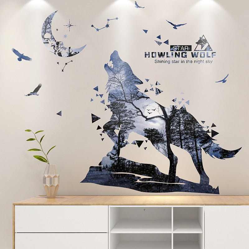 [shijuekongjian] Wolf Forest Wall Stickers Vinyl DIY Animal Mural Decals for House Kids Bedroom Baby Room Nursery Decoration