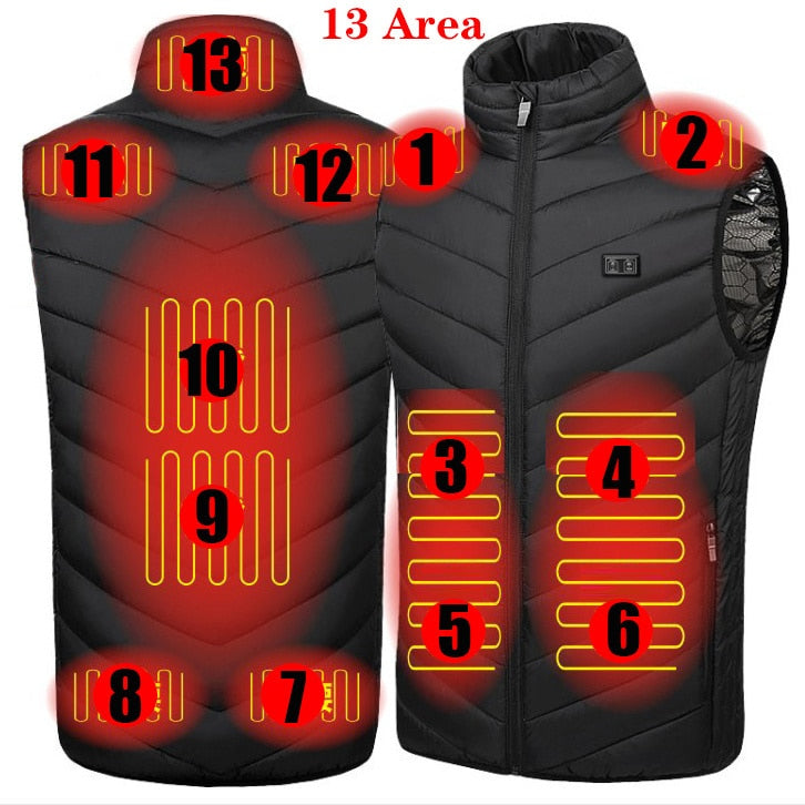 17/11 Places Heated Vest Men Women Usb Heated Jacket Heating Vest Thermal Clothing Hunting Vest Winter Heating Jacket BlackS-6XL