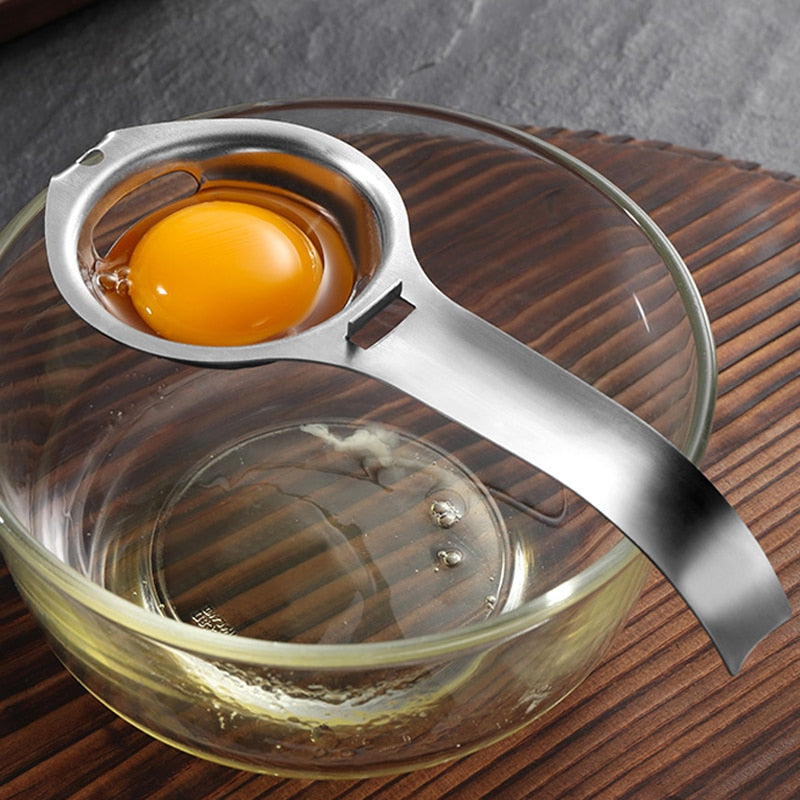 Egg Separator Stainless Steel Egg Yolk White Separator Long Handle Egg Divider Filter Kitchen Egg Tools Baking Cooking Gadgets