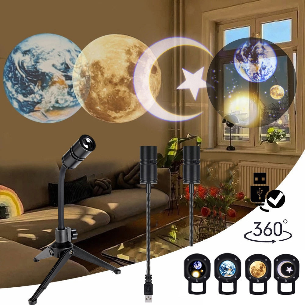 Star Projector 2 In 1 Earth Moon Projection Lamp Galaxy Light Projector Background Atmosphere Night Light For Bedroom Decor