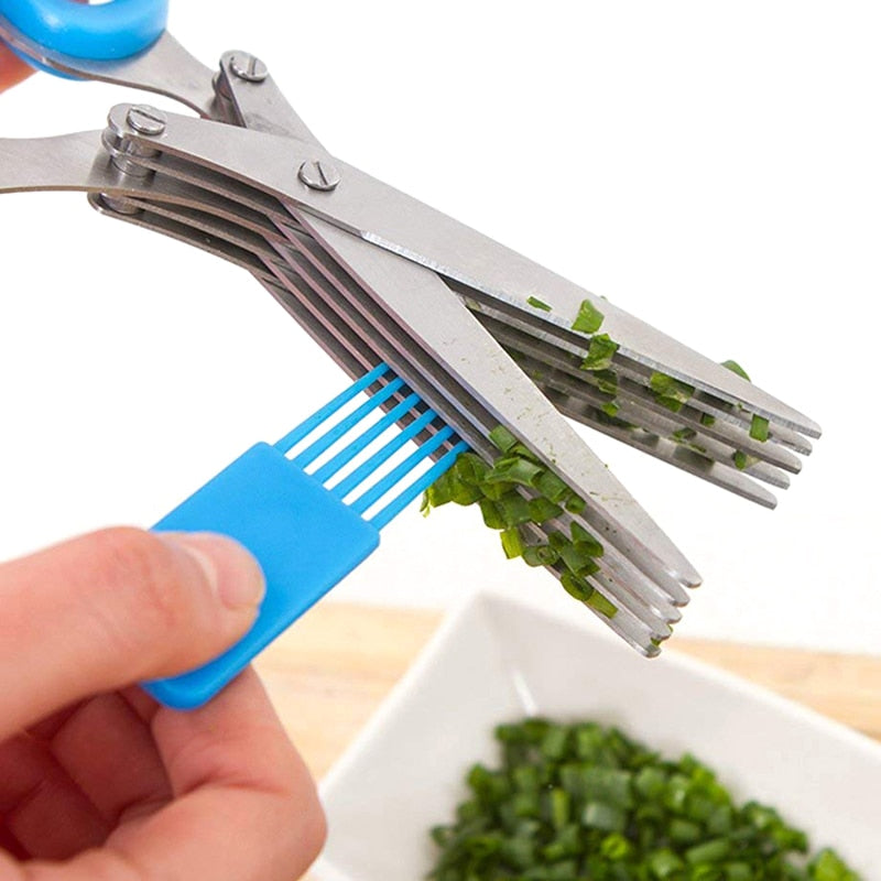 Stainless Steel Vegetable Scissors 5 Blades Scallion Scissors Herb Onion Cutter Shredder Vegetable Cutter Knives Kitchen Gadgets