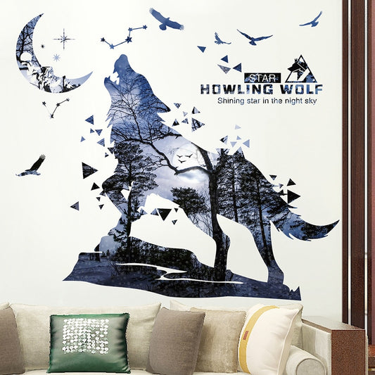 [shijuekongjian] Wolf Forest Wall Stickers Vinyl DIY Animal Mural Decals for House Kids Bedroom Baby Room Nursery Decoration