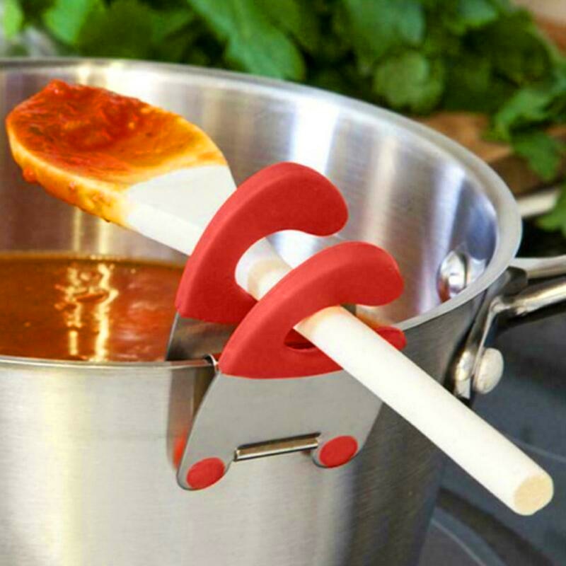 1Pcs Stainless Steel Pot Side Clips Anti-scalding Spoon Holder Kitchen Gadgets Rubber  Kitchen Gadgets