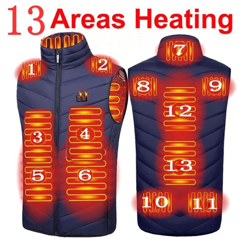 17/11 Places Heated Vest Men Women Usb Heated Jacket Heating Vest Thermal Clothing Hunting Vest Winter Heating Jacket BlackS-6XL