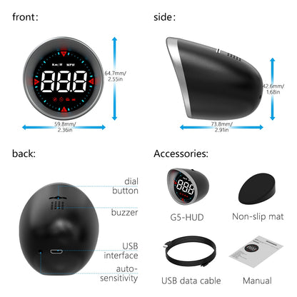 OBDHUD G5 GPS HUD Smart Digital Speed Mileage Meter Overspeed Auto Alarm Head Up Display For All Car Universal Compass Projector