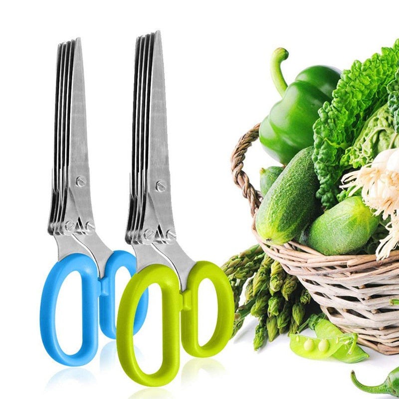 Stainless Steel Vegetable Scissors 5 Blades Scallion Scissors Herb Onion Cutter Shredder Vegetable Cutter Knives Kitchen Gadgets