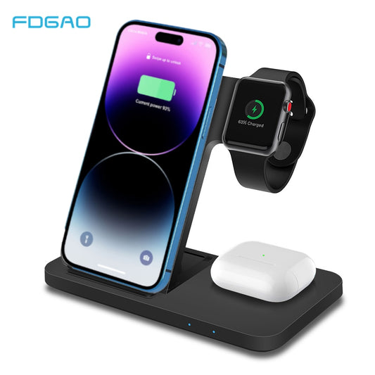 FDGAO 20W Qi Wireless Charger for iPhone 14 13 12 11 Pro Max X 8 Fast Charging Dock Station For Apple Watch 8 7 SE 6 AirPods Pro