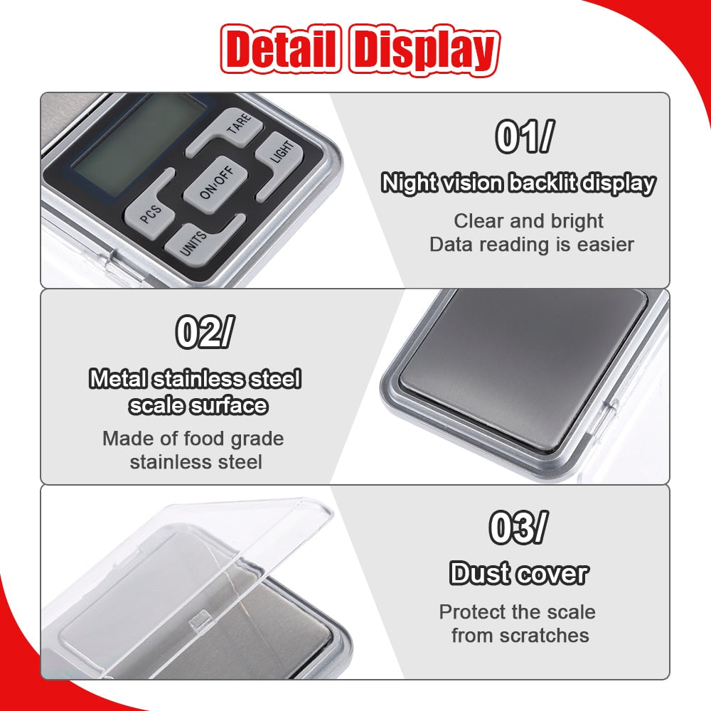 Mini Electronic Scales High Precision 500gx0.1g Pocket Digital Scale for Gold Sterling Silver Jewelry Balance Gram For Kitchen