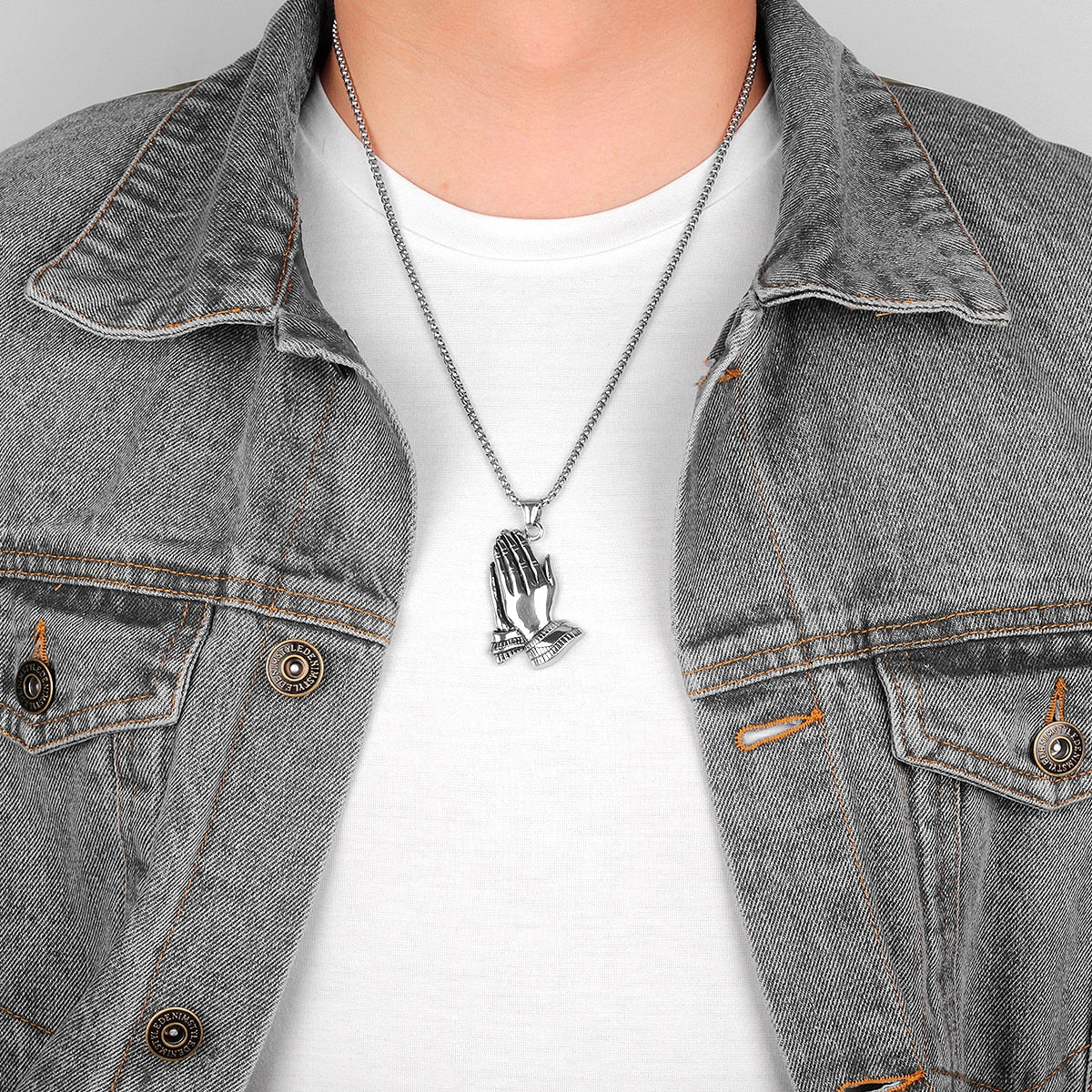 Prayer Amulet Stainless Steel Men Necklaces Pendants Chain Punk Cool Trendy for Boyfriend Male Jewelry Creativity Gift Wholesale