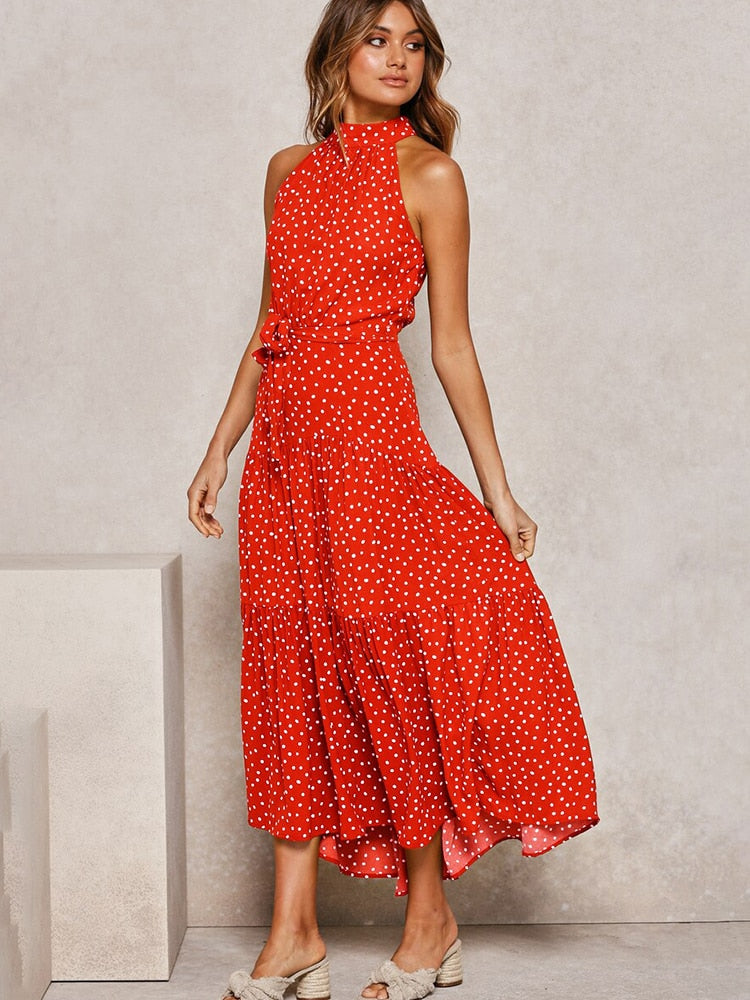 Summer Long Dress Polka Dot Casual Dresses Black Sexy Halter Strapless New 2022 Yellow Sundress Vacation Clothes For Women