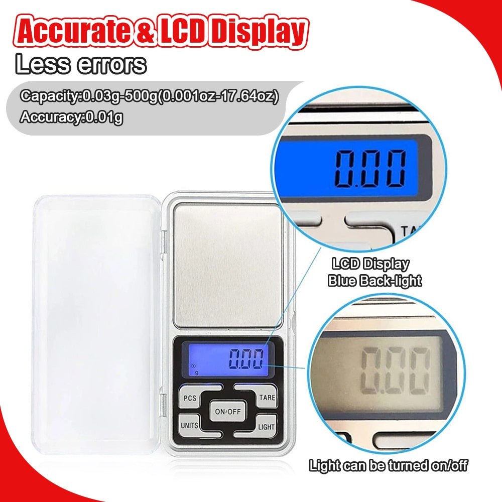 Mini Electronic Scales High Precision 500gx0.1g Pocket Digital Scale for Gold Sterling Silver Jewelry Balance Gram For Kitchen