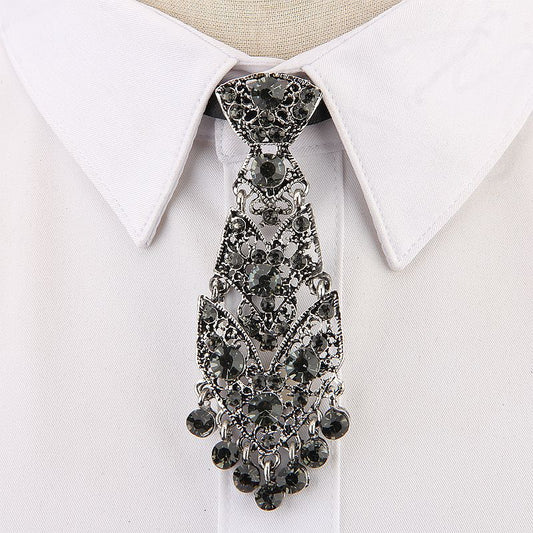 Fashion Personality Crystal Neckties Trendy General Korean Wine Party Wedding Ceremony Metal Short Luxury Tie Men Accessories