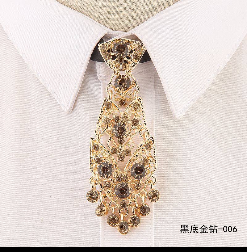 Fashion Personality Crystal Neckties Trendy General Korean Wine Party Wedding Ceremony Metal Short Luxury Tie Men Accessories