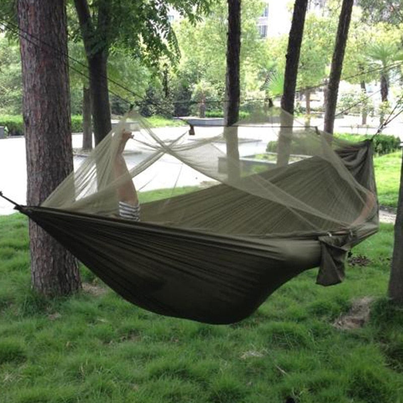 1-2 Person Portable Outdoor Camping Hammock with Mosquito Net High Strength Parachute Fabric Hanging Bed Hunting Sleeping Swing